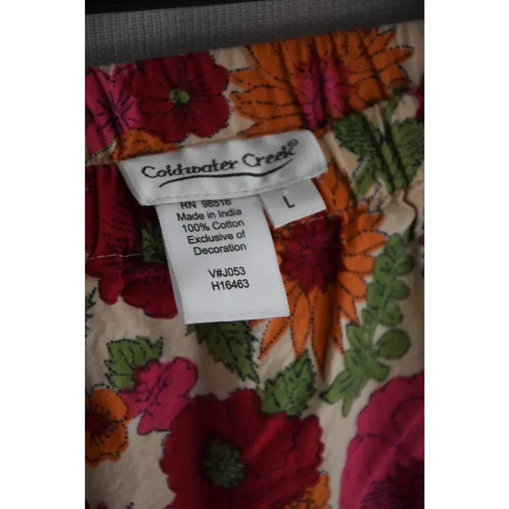 Coldwater Creek Colorful Cotton Floral Tiered Midi Flare Skirt Boho Size Large - Picture 3 of 4